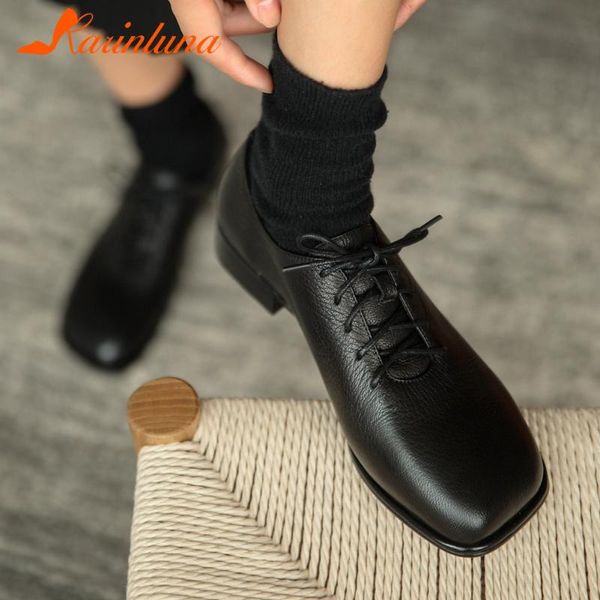 

karin classics new arrival shipskin leather square toe flats cross-tied low heels leisure real leather women shoes, Black