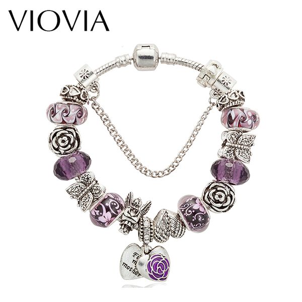 

viovia european flower beads charm women bracelets fashion purple charm bracelets bangles for women jewelry pulseras b16007, Red;blue