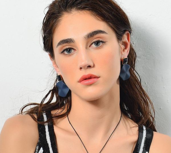 

wholesale stud earrings for women geometric blue/red metallic light gold color black acrylic earring party88, Golden;silver