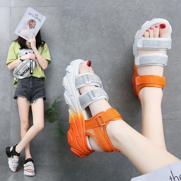 

summer women's muffin bottom sandals korean casual fashion wild thick-soled shoes light and comfortable female student sandals, Black