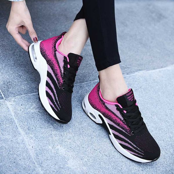 

women ladies summer fashion breathable mesh air cushion flats platform lace up tenis casual running gym female sneakers shoes, Black