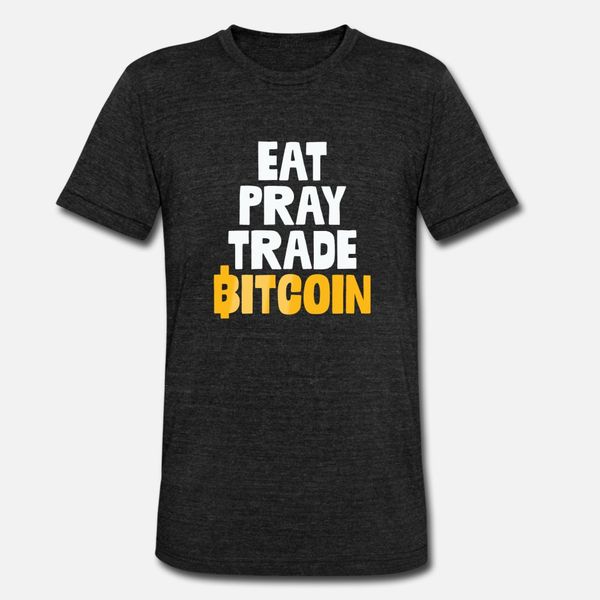 

eat pray trade bitcoin cryptocurrency hodl humor t shirt men character short sleeve round collar costume cute building summer style shirt
