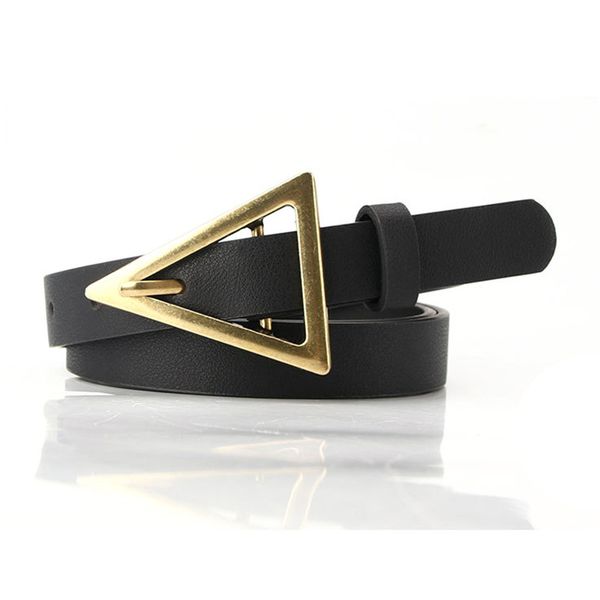 

triangle metal buckle pu leather strap lady vintage women waistband solid color belt cintos thin narrow belts female, Black;brown