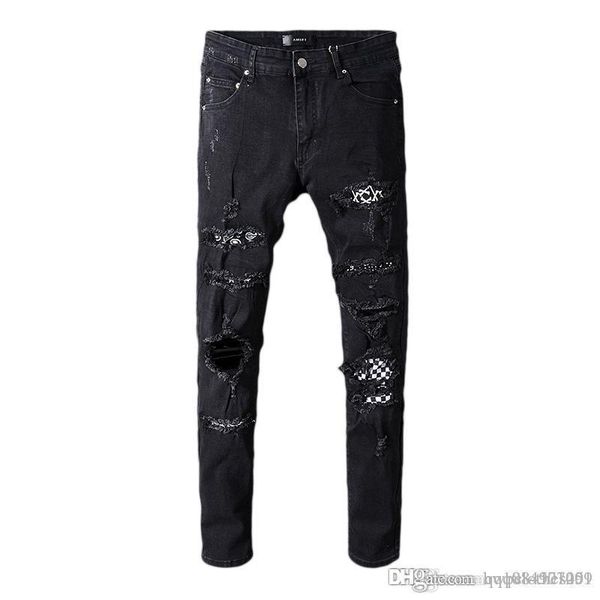 

2019 new black jeans straight denim designer jeans wrinkle patch stretch slim pants skinny jogging pants designer jeans designer pants, Blue