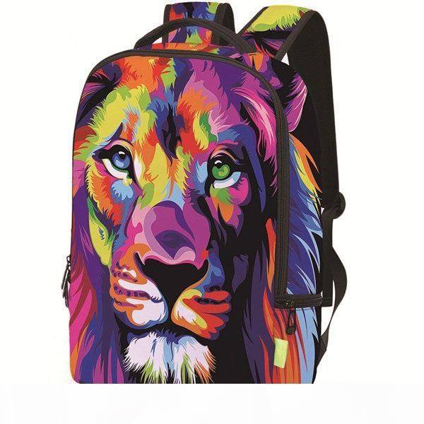 

colorful lion backpack fashion scrawl daypack picture schoolbag casual rucksack sport school bag outdoor day pack