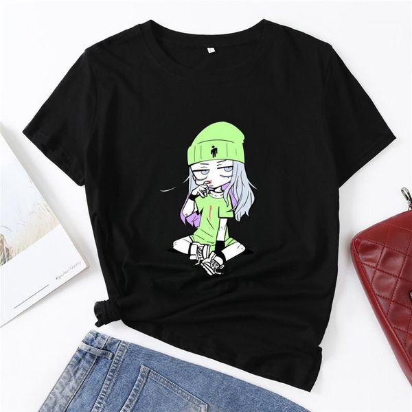 

tshirts billie eilish print tees fashion crew neck tshirts womens casual cute sumemr womens designer, White