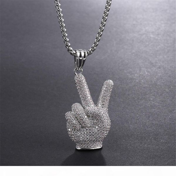 

hip hop iced out silver plated finger pendant necklace with 24inch box chain mens charm jewelry