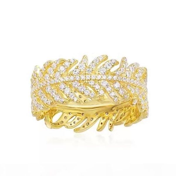 

popular fashion women rings yellow gold plated full cz leaves ring for men women for party wedding nice gift, Silver