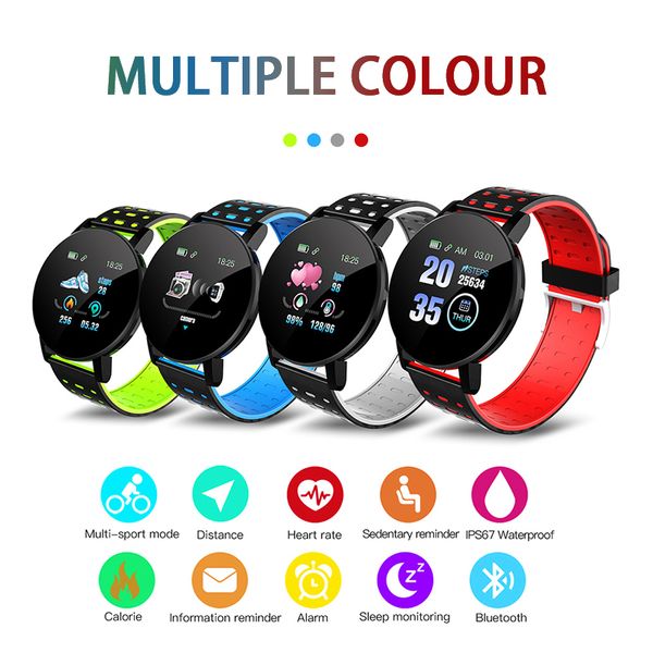 Smart Watch 119 Plus IP67 Su Geçirmez Bilek Bezeletleri Uyku İzleme Evrensel Spor Fitness Tracker Akıllı Telefon İçin Akıllı Saat