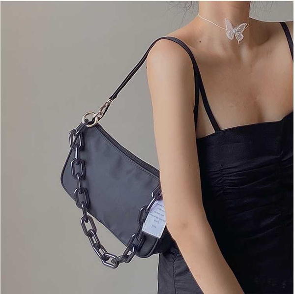 

women bag nylon small bag cross body chain baguette girl fashion casual shoulder messenger soft black blue color rtyy766