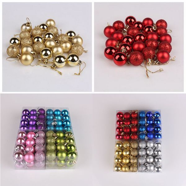 

24pcs/lot 30mm glitter chic ball baubles hanging xmas tree ornaments christmas decoration for home