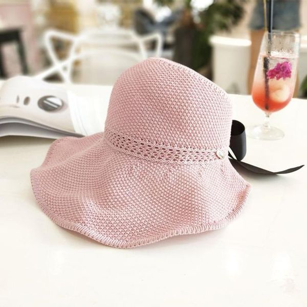 

women sun cap ribbon knit raffia hat sun hat summer bow hats empty women uv protction caps cutout beach, Blue;gray