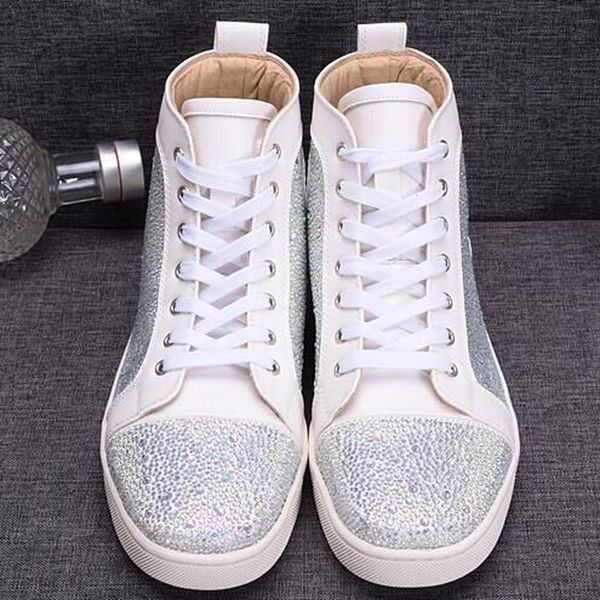 

designer fashion loubotin men's rivet colorful full of crystals high-shoes shiningstar celebrity style sports casual, Black