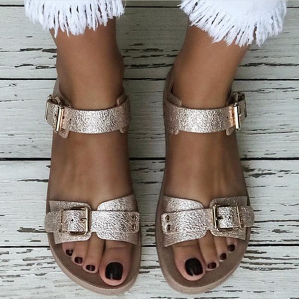 

women casual platform sandals 2020 summer womens flats open toe sandals comfortable buckle strap beach shoes #3, Black