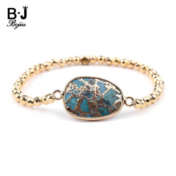 

bojiu natural stone charm bracelet for women fashion gold plating copper beads teal blue turq. bracelet femme jewelry bc269, Golden;silver