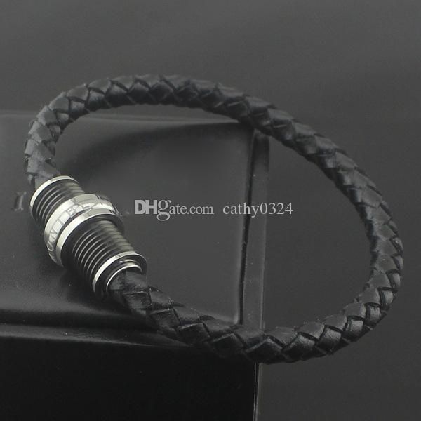 

luxury design black leather bracelets bangle for men stainless steel screw buckle in black color fit wrist perimeter 165-185mm have box