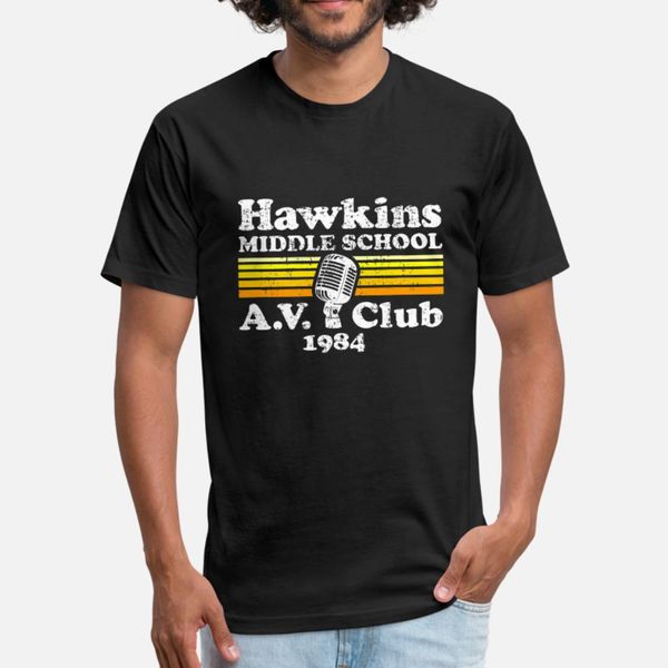 

hawkins средней школа a.v клуб 1984 тенниски мужчин печать тройник размера рубашки s-3xl джентльменов сумасшедшей повседневная летнего стиль