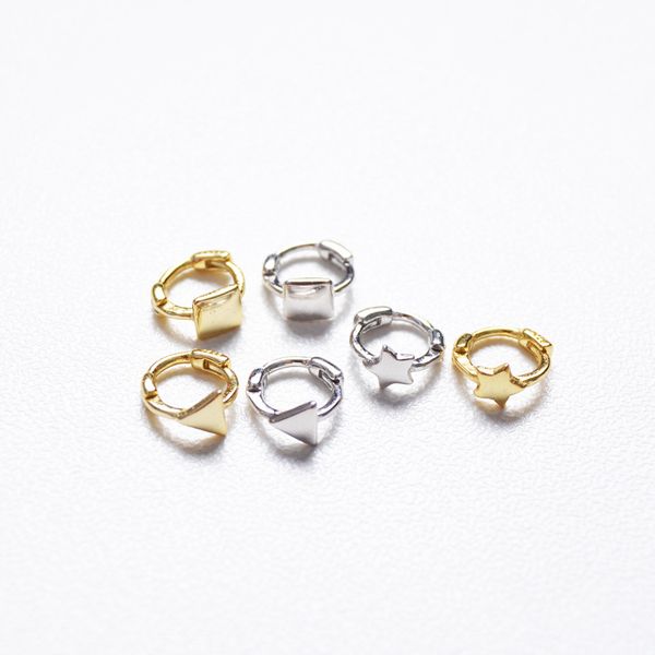 

925 sterling silver earring personality mini star triangle square ear ring ear bone buckle cute trend wild girl boy jewe, Golden;silver