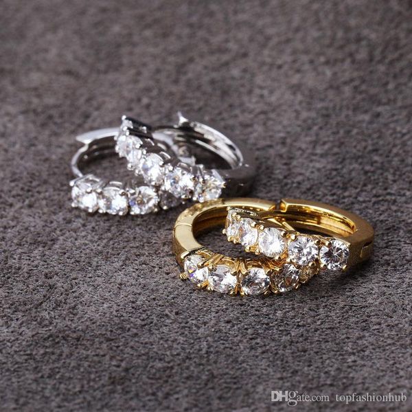 

single-row zircon hip-hop couple earrings claw setting cubic zirconia bling ice out huggie earring new hot, Golden;silver