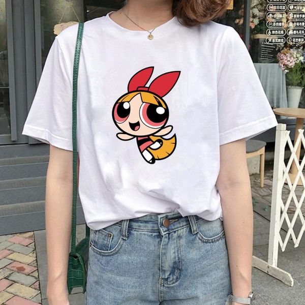 

2020 kawaii policet shirt girls harajuku streetwear cartoon printed t-shirts short sleeve plus size tee shirt femme, White