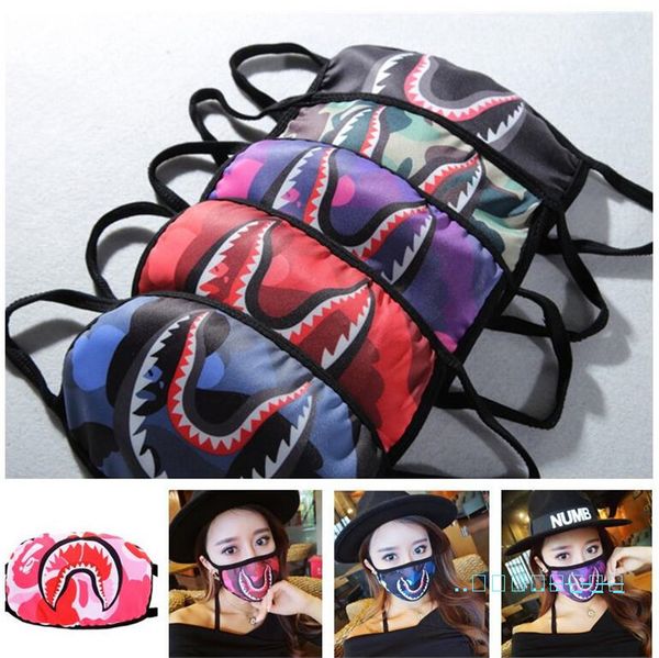 

washable reusable face mask protective mouth-muffle shark print face masks cycling designer mask purple red blue sharks scary masks b61901