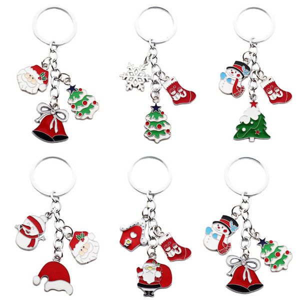 Presente de Natal Chaveiro Suporte de Metal Santa Claus Saco Charme Bell Árvore de Natal Carro Chaveiro Chaveiro Anel de Neve Floco de Neve Keyrings para Estudante Promotion