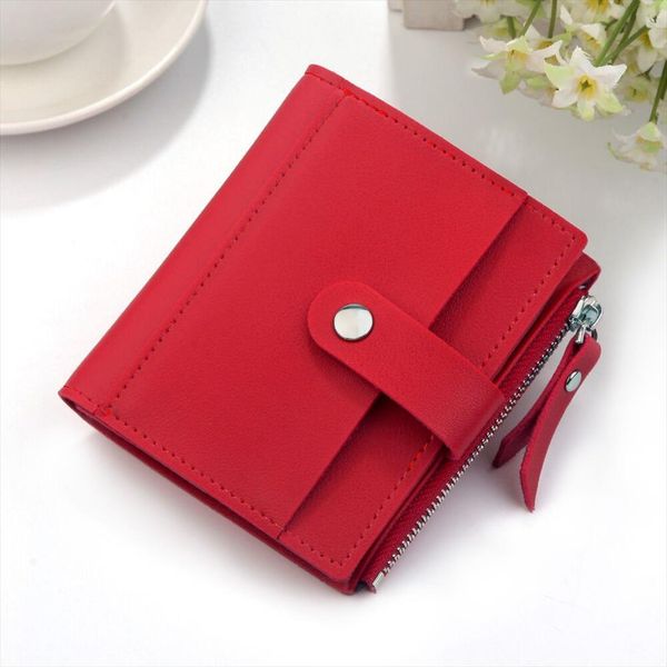 

short wallet women wallets cute fashion solid hasp coin purse card holder female clutch money bag pu leather lady purses, Red;black