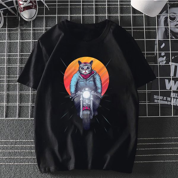 

sunset ride cat harajuku t-shirt men's tshirt cool funny printed women short sleeve t shirt tees streetwear