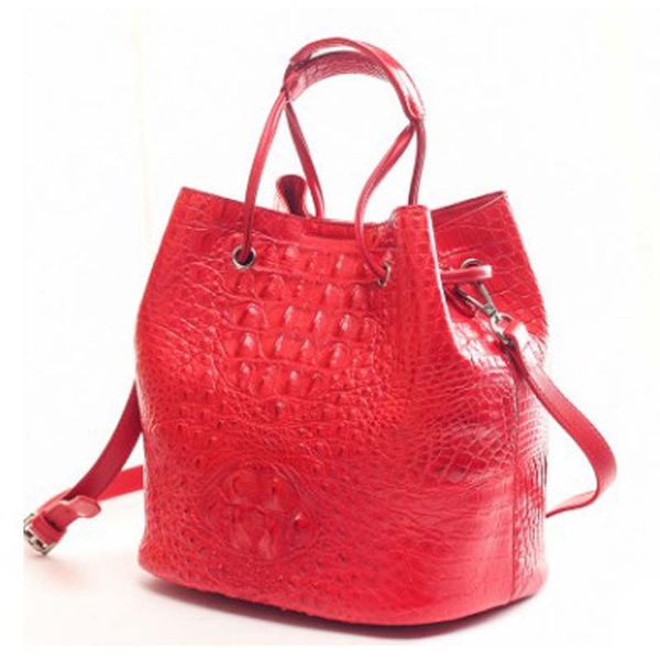 

ourui true crocodile female bucket bag genuine leather handbag package female big red women handbag