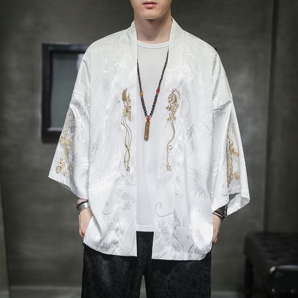

m-5xl japanese xxxxxl kimono men streetwear harajuku cardigan shirts new kimono hawaiian dragon shirt 2021 men print nbqol, Black