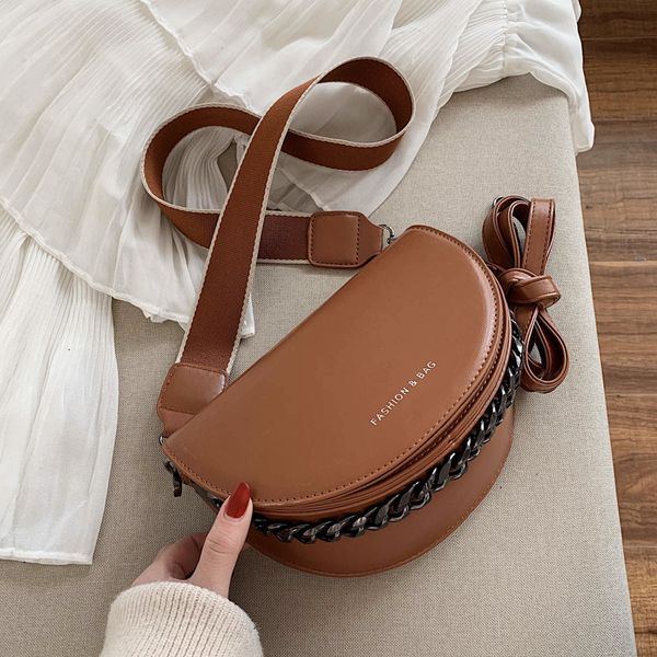 

semi-circle new pu leather crossbody bags for women 2020 new solid color chain handbags female shoulder saddle bag daily totes
