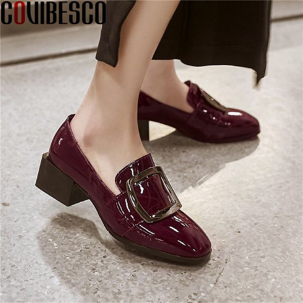 

covibesco fashion quality genuine leather women's shoes metal decoration thick heels pumps 2020 night club shoes woman, Black