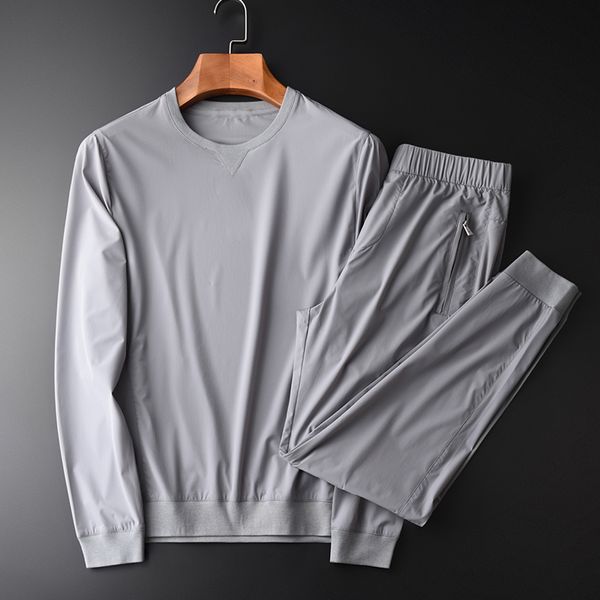 

minglu male jacket hight quality round collar grey and navy jacket men with pants fashion new solid color slim fit man jackets, Gray