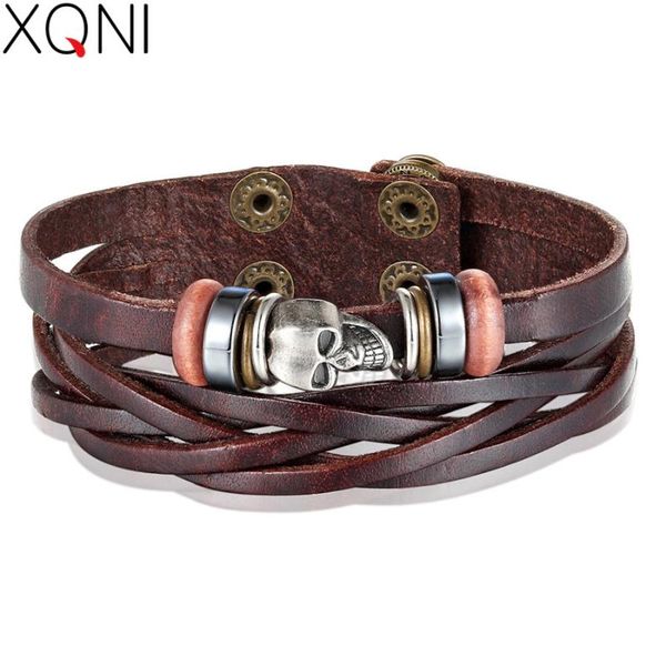 

xqni wholesale price new arrival leather bracelet skeleton accessories bangle for men press button strand combination jewelry, Red;blue