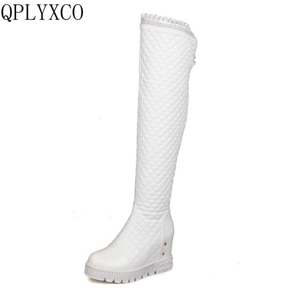 

qplyxco new big size 34-44 long boots shoes women over the knee high boots white black clour ladies shoes 906