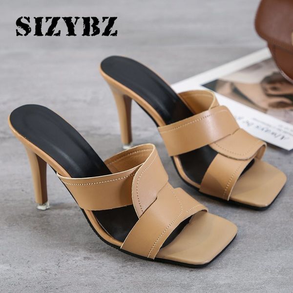 

brand design thin high heels elegant women slippers square toe slippers summer shoes outdoor party shoes riband high heels, Black