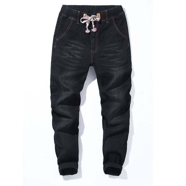 

plus size 6xl 7xl fatty jeans fashion trousers black loose drawstring men denim jeans long loose comfortable harem pants, Blue