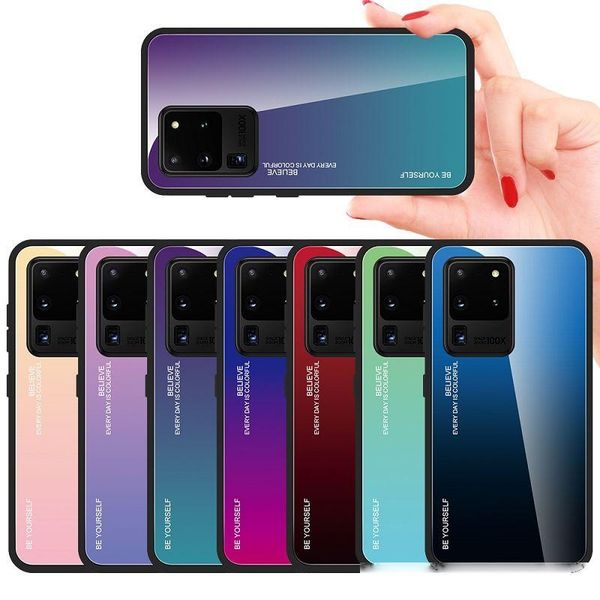 

samsung galaxy s20 ultra case gradient color anti-scratch tempered glass+tpu designer phone case samsung galaxy note 10 plus