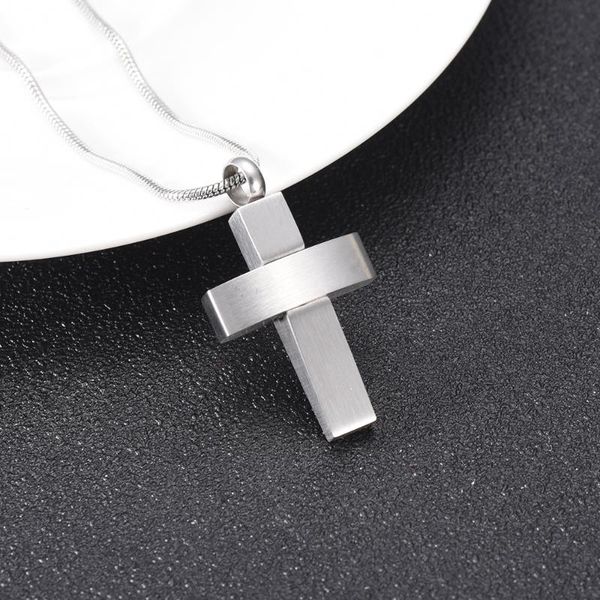 

ijd9985 stainless steel cremation polish cross shape keepsake pendant for ashes urn memorial souvenir necklace jewelry, Silver