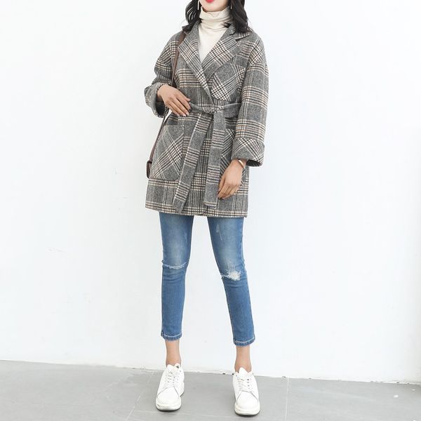 

2020 new double-sided cashmere overcoat women's short skinny thousand-bird lattice large checked wool cloth jacket, Black