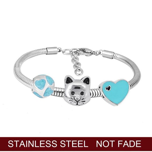 

charm bracelet for pet lover cat love heart chain bangle jewelry lovely pendant christmas gifts blue enamel, Black