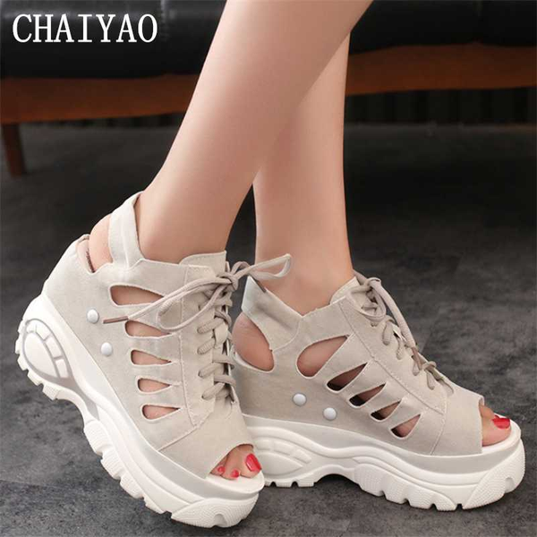 

high heels women's sandals summer rome hollow out open toe wedges platform female sandals fashion cross-tied flats women's shoes, Black