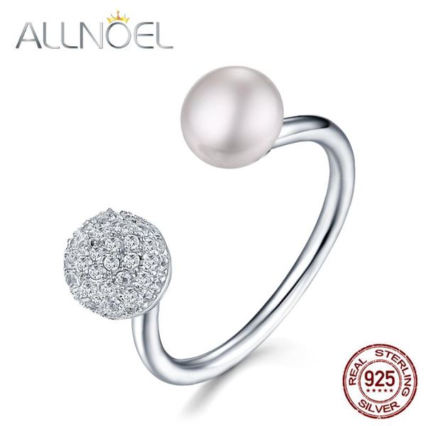 

allnoel real pure 925 sterling silver rings for women natural fleshwater pearl ring open design platinum 20 sec gifts on march 8, Golden;silver