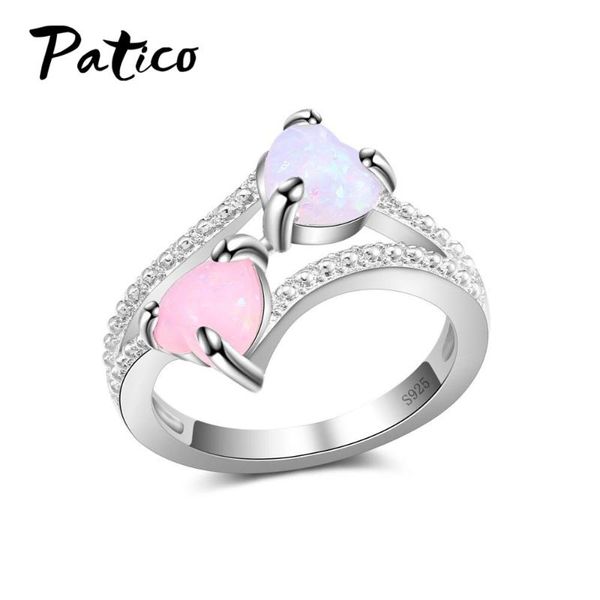 

wedding white &pink heart opal stone rings for women claw inlay fashion jewelry 925 sterling silver metal knuckle finger rings, Golden;silver