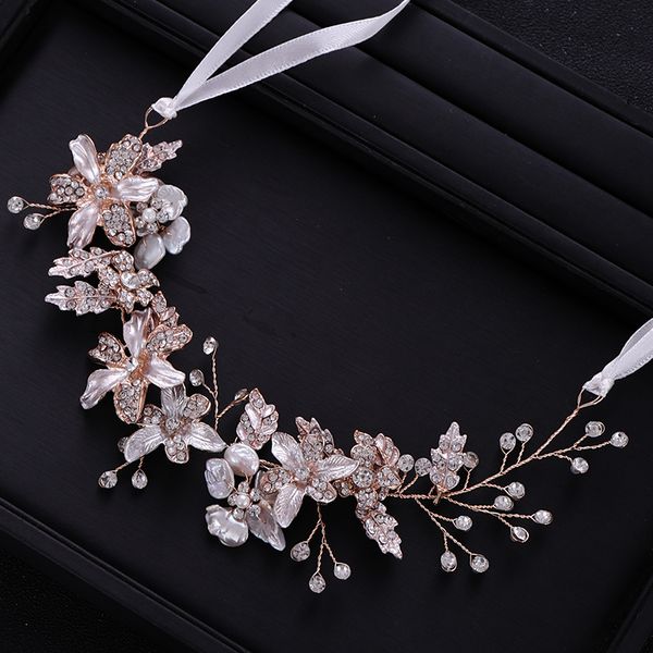 

shell flower headdress bride hair band wedding hair accessories rhinestone flower bridal tiara accessories ladies jewelry gifts, White;golden