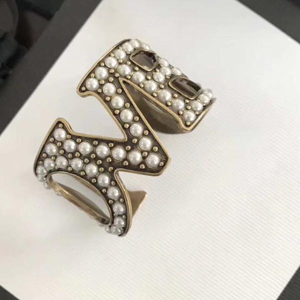 

brand fashion pearl jewelry for women vintage bangle pearl letter love vintage party bangle yellow brass jewelry full pearls, Black