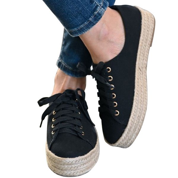 

fashion leopard flats women shoes lace-up casual canvas platform shoes woman sneaker comfortable women, Black