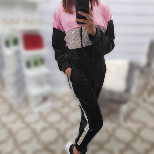 

2020 casual women's tracksuit fashion two pieces leisure and comfort sport suits conjunto moletom feminino inverno #4, White;black