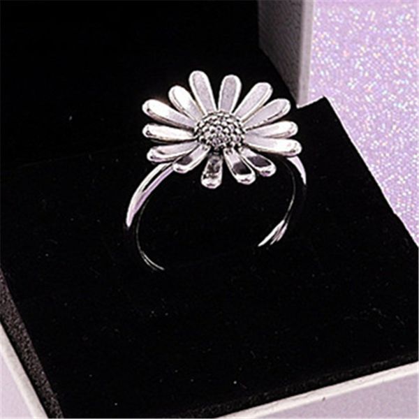 

2020 new spring 100% 925 sterling silver european pandora jewelry pave daisy flower statement ring for women jewelry