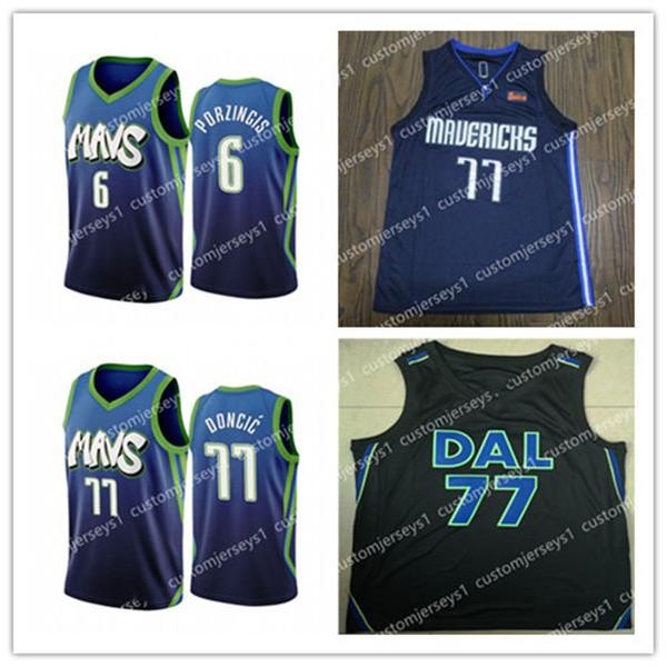 

2020 men dallas mavericks 6 porzingis 77 doncic blue jersey icon edition city basketball jerseys sports, Black;red